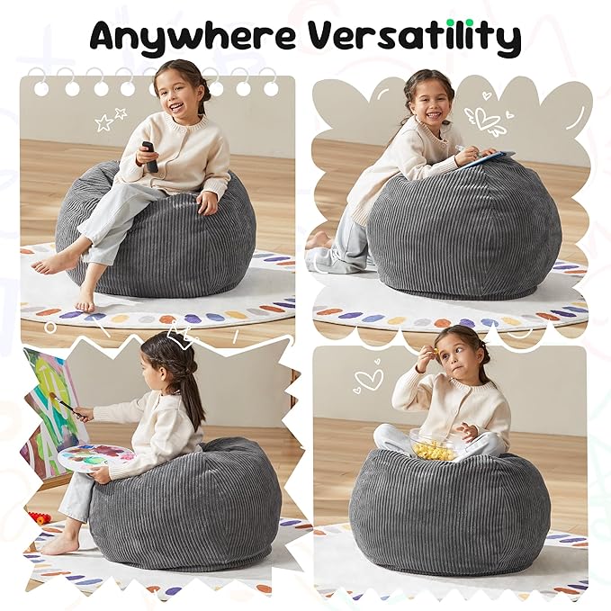 Hobestluk 2.5FT Bean Bag Chair Beanbags Small Bean Bag Chair with Filler Included Teardrop Bean Bag with Removable Cover for Bedroom Living Room (Small, Grey)-Ruum Studio Home
