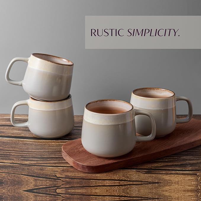 Ceramic Coffee Mugs Set of 4, 12 oz Stoneware Coffee Cups with Comfortable Handle for Latte, Tea, Cappuccino, Cocoa -Microwave and Dishwasher Safe - Modern Unique Aesthetic - Reactive Glaze-Ruum Studio Home