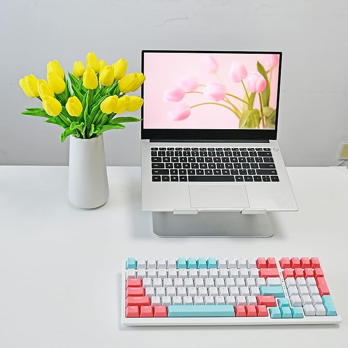 Mandy's Artificial Tulips 20 Stems Yellow PU Faux Flowers for Wedding Home Decor 13.5 Inch-Ruum Studio Home