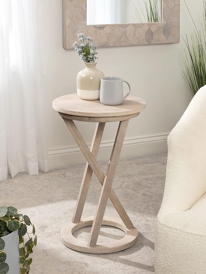 Kate and Laurel Aja Modern Round Side Table, 15 x 15 x 23, White, Decorative Modern Geometric Wood Bedroom Nightstand Table-Ruum Studio Home