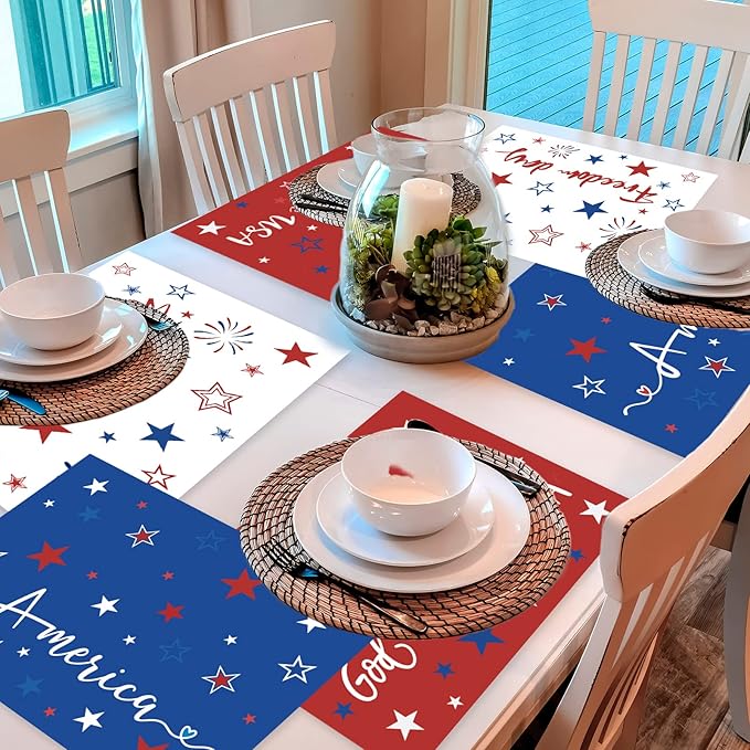 Memorial Day Placemat Set of 6 Patriotic Freedom Stars Place Mats 4th of July Veterans Plastic Table Mats Independence Day Holiday Table Placemats for Indoor Outdoor Party Dining-Ruum Studio Home