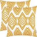 HWY 50 Mustard Yellow Decorative Throw Pillow Covers 18x18 Inch, Pack of 2 Embroidered Cotton Farmhouse Cushion Cover Pillow Case for Sofa Couch Living Room Bed Bedroon, Modern Diamond Geometric-Ruum Studio Home