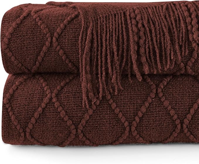inhand Knitted Throw Blankets for Couch and Bed, Soft Cozy Knit Blanket with Tassel, Diamond Brown Lightweight Decorative Blankets and Throws, Farmhouse Warm Woven Blanket for Men and Women, 60"x80"-Ruum Studio Home