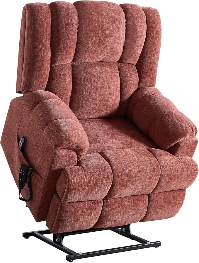 Dual Motor Power Lift Recliner Chair with Massage and Heat for Elderly People, Infinite Position, Burgundy Recliner Chair, Chenille Fabric Lift Chair-Ruum Studio Home