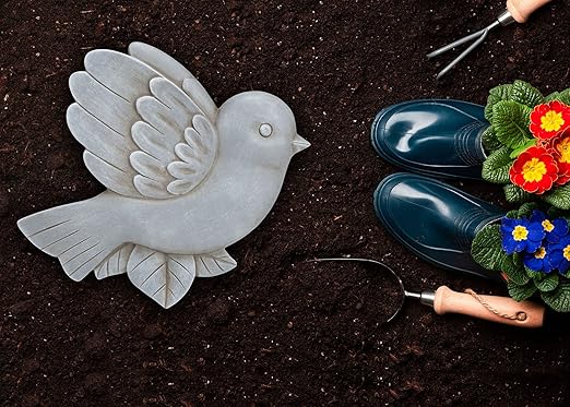 NAT & Jules Animal Character Shaped Dimensional Indoor Outdoor 11 inch Cast Resin Decorative Garden Stepping Stone, Patio, Walkway Sculpture Yard Art, Stone Grey Bluebird-Ruum Studio Home