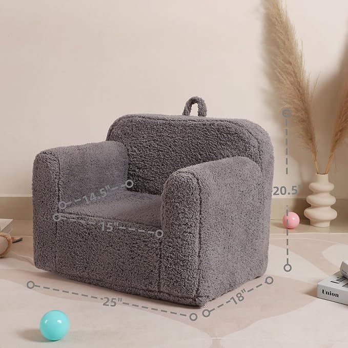 Kids Snuggly-Soft Sherpa Chair, Cuddly Toddler Foam Chair for Boys and Girls, Grey-Ruum Studio Home