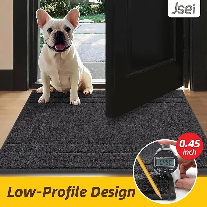 JSEI Entryway Rugs Doormat 24"x36", Non-Slip Dirt Trapper Door Mats Indoor, Washable Absorbent and Stain Resist Welcome Floor Mat for Front Door, Dog Door Mat, Muddy Wet Shoes & Paws, Dark Grey-Ruum Studio Home