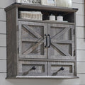 Bathroom Wall Cabinet, Farmhouse Medicine Cabinet, 24" Wide Cabinet with Drawer, Adjustable Shelf, Double Barn Doors, Storage Cabinet for Bathroom, Kitchen, Living Room, Grey Wash-Ruum Studio Home