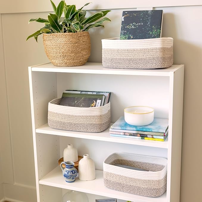 NaturalCozy 13.5”x8.5”x5.5” Storage Baskets for Shelves 3 Pack | Cotton Rope Woven Small Baskets for Organizing | Small Storage Bins for Nursery, Bathroom, Closet, Cube Shelf, Decorative, Gift-Ruum Studio Home