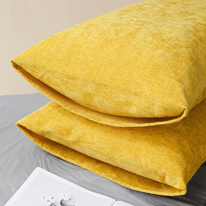 CaliTime Throw Pillow Covers Decorative 20 X 26 Inches Pack of 2 Cozy Chenille Standard Pillow Shams Cases for Couch Sofa Bed Living Room Home Mustard Yellow-Ruum Studio Home