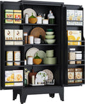 51" H Metal Kitchen Pantry Storage Cabinet, Freestanding Cupboard Storage Cabinet with Doors and Adjustable Shelves, Large Stand Up Food Cupboard for Living Room, Dinning Room, Black-Ruum Studio Home