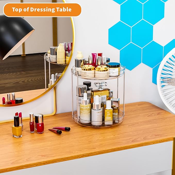 2 Tier Lazy Susan Turntable for Cabinet,Countertop,Pantry,9.5"W Spinning Seasoning Organizer,Double Rotating Kitchen Spice Rack Organizer and Condiments,Medicine,Vitamin Bottle Organizer Carousels,2Pc-Ruum Studio Home