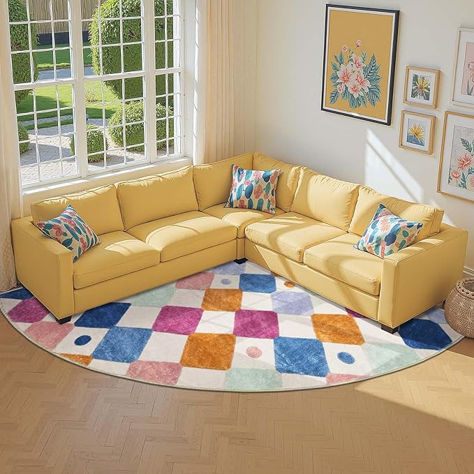 jinchan Kids Rug for Classroom 7ft Radius Corner Washable Area Rug Modern Colorful Quarter Circle Rug Soft Non-Slip Carpet for Nursery Playroom Daycare Reading Nook Living Room Berries on Cream-Ruum Studio Home