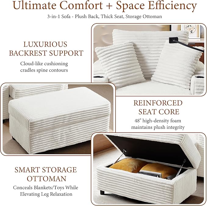 Accent Chair with Storage Ottoman Upholstered Living Room Chairs for Reading Chair with Chaise Lounge Chairs Indoor, Comfortable Armchair for Bedroom-Ruum Studio Home