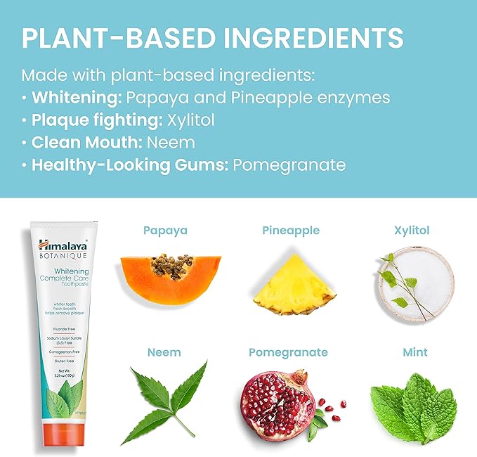 Himalaya Botanique Whitening Complete Care Toothpaste, Teeth Whitening, Fights Plaque, Fluoride Free, No Artificial Flavors, SLS Free, Cruelty Free, Foaming, Simply Mint Flavor, 5.29 Oz, 4 Pack-Ruum Studio Home