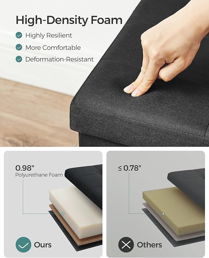 SONGMICS MAZIE Collection - 43 Inches Folding Storage Ottoman Bench, Ottoman Foot Rest, End of Bed Bench, Storage Chest, Load 660 lb, for Living Room, Bedroom, Entryway, Ink Black ULSF077B01-Ruum Studio Home