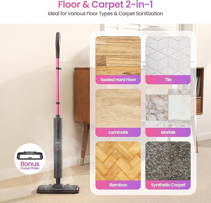 Schenley Steam Mop Cleaner Powerful - 15s Fast Heat-Up, Chemical-Free for Hardwood/Tile/Laminate & Floors/Walls, Washable Pads, 3 Modes for Carpet, Lightweight, Self-Standing, Sleek Design-Ruum Studio Home