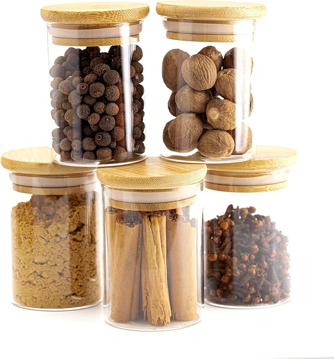 8oz Glass Food Storage Jars, Glass Jars with Bamboo Lids, Kitchen Storage Jars, Set of 12, Canisters with Airtight Lids for Spice, Coffee, Cookie, Pantry Organizers-Ruum Studio Home