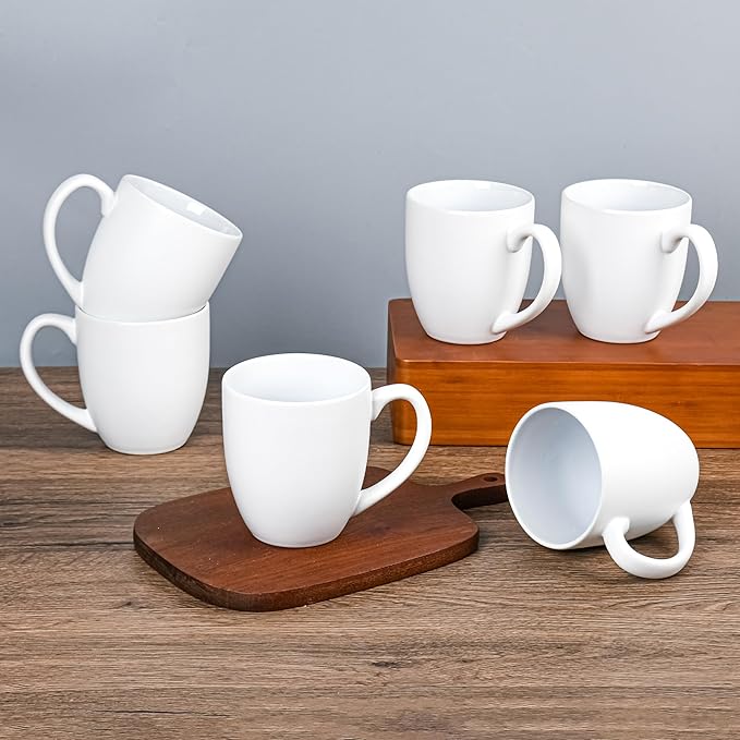 16oz Coffee Mugs Set of 6, Large Ceramic Modern Coffee Mugs With Handle For Tea,Latte,Cappuccino,Cocoa. Dishwasher.Microwave Safe (Matte White)-Ruum Studio Home