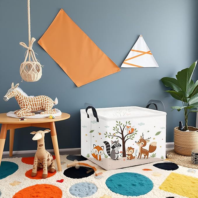 HIYAGON Rectangular Woodland Animal Basket Kids Baby Storage Basket Storage Bin Organizer Box Animal Room Decor(Spring Animal)-Ruum Studio Home