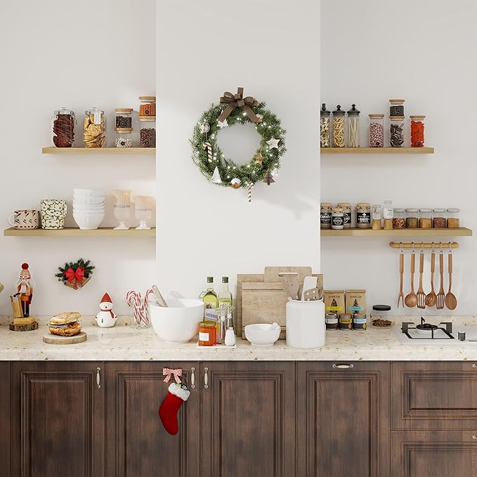 Fun Memories Floating Shelves for Wall, 32" Rustic Wood Deep Wall Mounted Shelves with Invisible Brackets for Decor & Storage, Floating Shelf for Living Room, Bathroom (Oak, Set of 2)-Ruum Studio Home