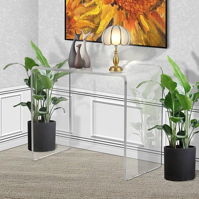 Acrylic Console Table, 37.5” L Thick Modern Entryway Table for Hallway, Living Room, Clear Acrylic Desk, 37.5” W x 29.25” H x 15.25” D, 220LBS Weight Capacity.-Ruum Studio Home