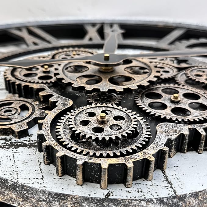 HOIBAI Large Wall Clock Clocks for Living Room Decor Oversized 30 Inch Wall Decor Farmhouse Vintage Rustic Industrial Roman Big Chic Home Decor Wall Clock for House Bedroom, Moving Gears Clock-Ruum Studio Home