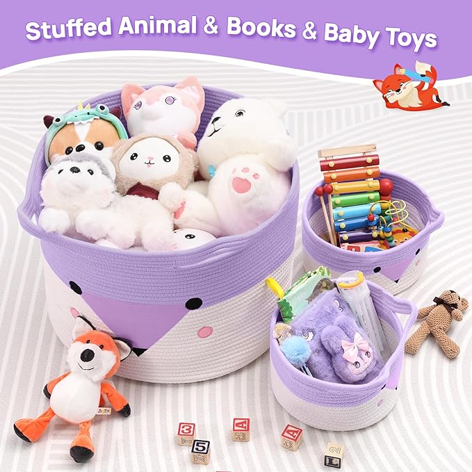 Large Baby Basket Toy Storage 3 Pack, (20"x13.8") Woven Baby Laundry Basket, Stuffed Animal Storage.-Ruum Studio Home