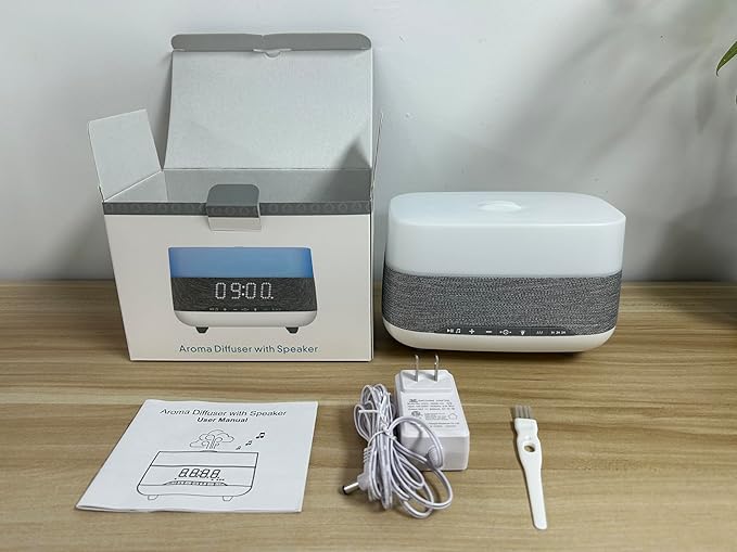 Versatile Essential Oil Diffuser, 300ml Aroma Diffuser with Bluetooth Speaker and Alarm Clock, 7 Colors LED Light Aromatherapy Diffusers & Cool Mist Humidifier 3-Level Brightness, Auto-Off Protection-Ruum Studio Home