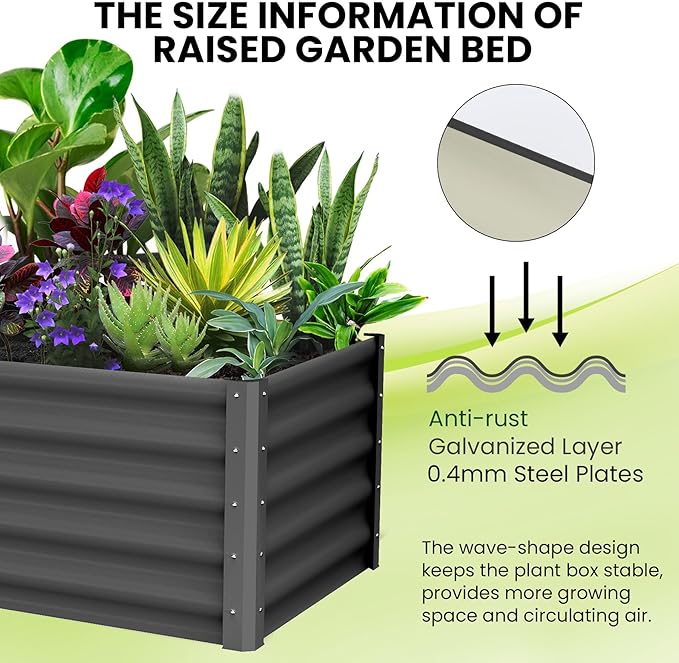 Galvanized Raised Garden Bed Outdoor, 2 Pcs 6x3x1.5FT Outdoor Large Planter Raised Beds Open Base with Safety Edge and Glove for Vegetables Flowers Ground Planter, Dark Grey-Ruum Studio Home