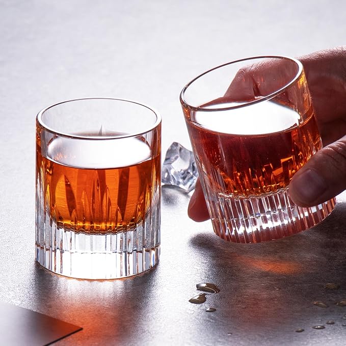KAMMAK Crystal Whiskey Glasses Set of 2, Luxury 2.03oz Old Fashioned Glasses Stemless, Handcrafted Liquor Glasses, Hand Blown Scotch Cup for Women, Men Barware Gift for Cocktail, Bourbon-Ruum Studio Home