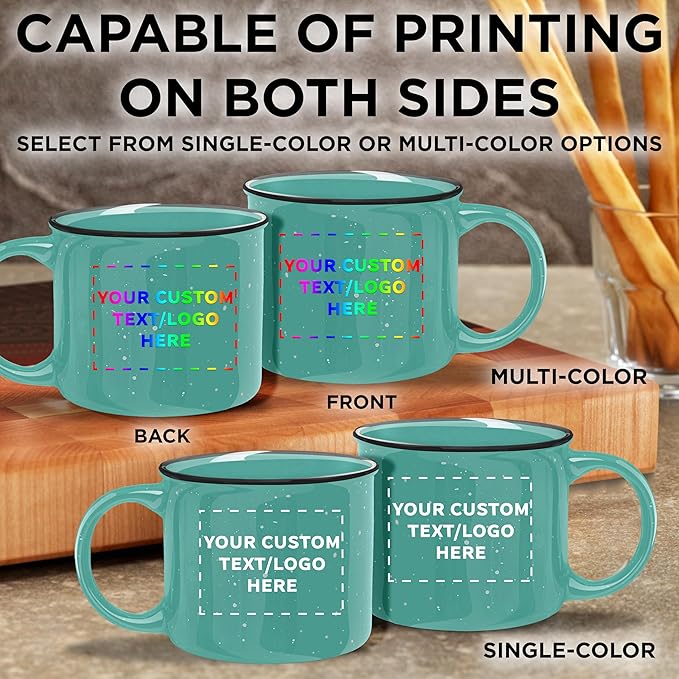 DISCOUNT PROMOS Custom Ceramic Campfire Coffee Mugs 13 oz. Set of 50, Personalized Bulk Pack - Perfect for Tea, Espresso, Cappuccino, Hot Cocoa - Mint-Ruum Studio Home