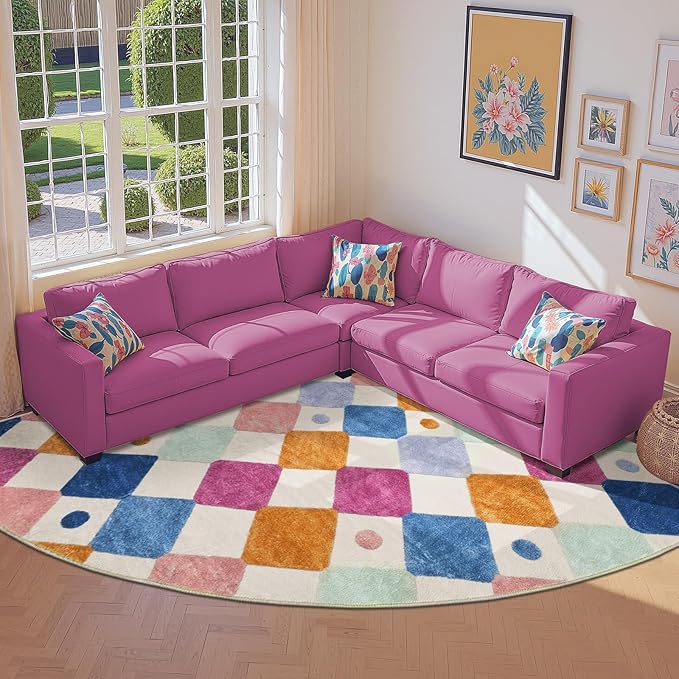 jinchan Kids Rug for Classroom 8ft Radius Corner Washable Area Rug Modern Colorful Quarter Circle Rug Soft Non-Slip Carpet for Nursery Playroom Daycare Reading Nook Living Room Berries on Cream-Ruum Studio Home