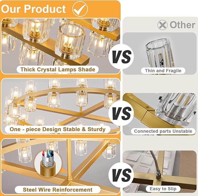 Modern 36" Gold Round Chandelier Light Fixture, K9 Crystal Chandeliers for Dining Room, Living Room, Dining Room Chandeliers Over Table, Chandelier for Bedroom, Foyer, Includes 36XG4 Bulbs-Ruum Studio Home