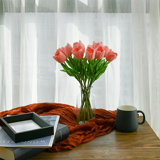 Mandy's Artificial Tulips 12 Stems Light Pink Partially Open PU Faux Flowers for Wedding Home Decor 13.5 Inch-Ruum Studio Home