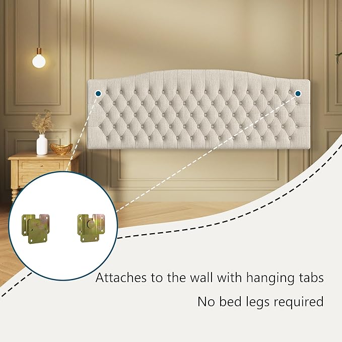 Linen Upholstered Headboard King/Cal King Size Latest Model Wall Mount, Bed Frame Mount, Featuring High-Density Sponge Padding, Luxury Texture Easy Assembly Comfort and Style-Ivory-Ruum Studio Home