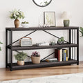 LVB Industrial Console Table, Metal and Wood Sofa Table, Rustic Entryway Table with Storage, Modern 3 Tier Shelf Long Foyer Tables Behind Couch for Home Living Room Hallway, Dark Gray Oak, 55 Inch-Ruum Studio Home