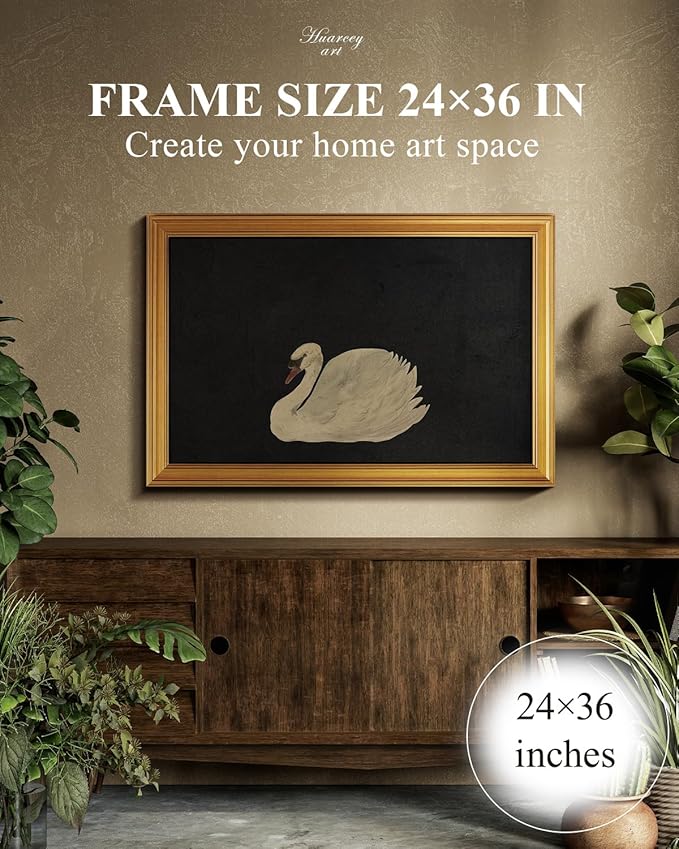HUARCEY Gold Framed Vintage Wall Art for Living Room, Grace Swan Art Painting Pictures Animal Bathroom Prints Farmhouse Wall Decor Large Canvas Swan Aesthetic Decor for Kitchen Bedroom Zwaan 24"x36"-Ruum Studio Home