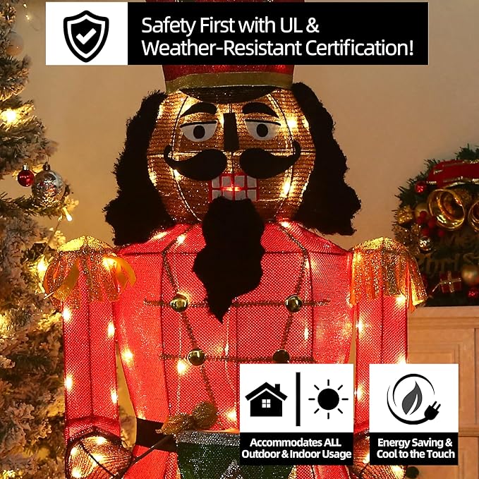 61Inch Nutcracker Christmas Decor Outdoor with LEDs 5 Feet Lighted Large Nutcracker Lighted Christmas Decorations Outdoor with Stakes & Zip Ties for Xmas Yard, Porch, Lawn-Ruum Studio Home