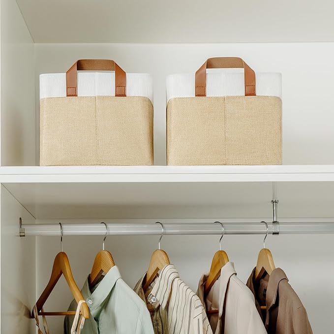 GRANNY SAYS Storage Baskets for Shelves, Closet Organizer Bins, Clothes Storage Bins with Metal Frame, Large Baskets for Organizing and Storage, Collapsible, Khaki, 2-Pack-Ruum Studio Home
