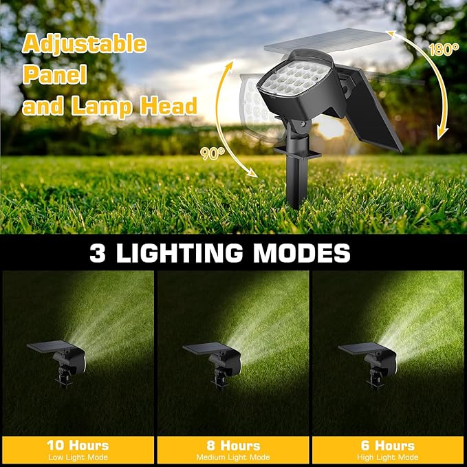 Kaxiida Solar Lights Outdoor Waterproof - 2025 Upgrade 3 Level Ultra Bright Spot Lights Uplights, LED Landscape Spotlight for Tree, Pathway, Wall, Adjustable Solar Panel Auto On/Off-Ruum Studio Home