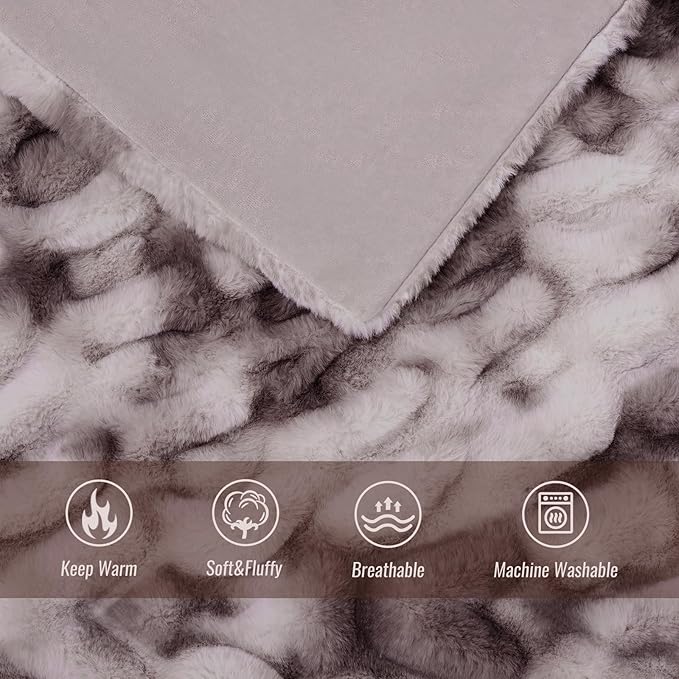 Ultra Soft Luxury Faux Fur Twin Blanket for Counch,Fuzzy Fluffy Plush Warm Cozy Elegant Wrinkled Blanket for Sofa Bedroom Living Room,（60"x80",Tie-dye Taupe）-Ruum Studio Home