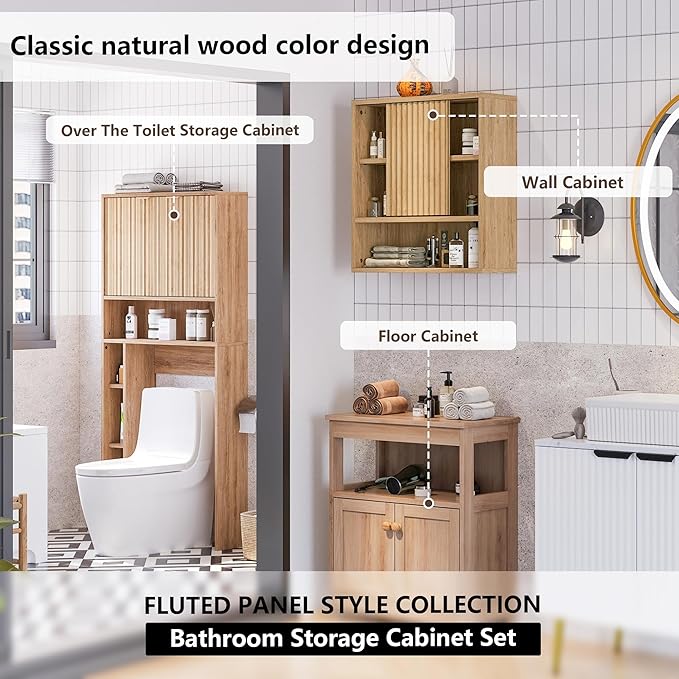 2 Pcs Bathroom Wall Cabinet Above Toilet Storage，Wall Mounted Storage with Adjustable Shelves, Space-Saving Modern Design for Bathroom & Laundry Room, Kitchen, Dining Room, Living Room-Ruum Studio Home