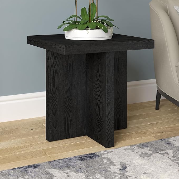 Henn&Hart 22" Wide Square Side Table in Natural Black, for Home, Living Room, Bedroom, Entertainment Room, Office-Ruum Studio Home