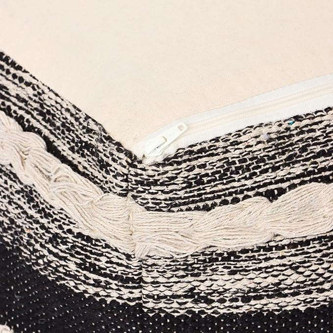 REDEARTH · Tufted Pouf Ottoman with Filler Textured Storage Cube Bean Bag Pouffe Footrest for Living Room, Bedroom, Nursery, Kidsroom; 100% Cotton (17.5"X17.5"X17.5", Char Delineate Black)-Ruum Studio Home