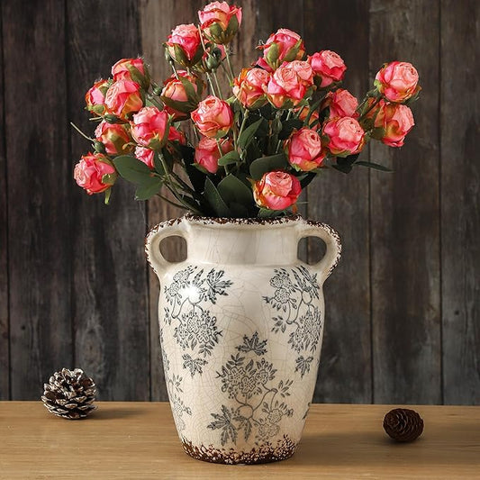 Enra Vintage vase with Handle,9.4 inch Blue and White Ceramic Decorative Flower vase, Chinoiserie Floral Vase,Large Rustic Vases for Home Decors, Living Room, Bookshelf, Office-Ruum Studio Home