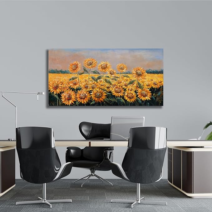 Yuaxker Flowers Canvas Wall Art Sunflower Flower Canvas Painting Yellow Aesthetic Wall Decor Artwork for Living Room Bedroom Dining Room Office Home Decor 20x40inch-Ruum Studio Home
