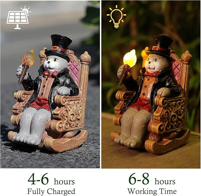 Whimsical Cat Garden Decor Statues Outdoor Solar Lights for Yard Art Fall Home Halloween Decoration Figurine Lawn Ornament - Unique Cat Lovers Gifts for Housewarming Gardening Women Mom Grandma-Ruum Studio Home