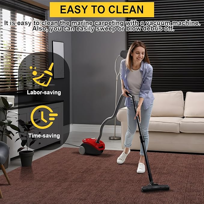 Marine Carpet, 6 FT x 10 FT Brown Indoor Outdoor Surface 0.2" Thick Boat Carpet with Water-Proof TPE Backing, Non-Slip Marine Rug for Home, Patio, Porch, Deck-Ruum Studio Home