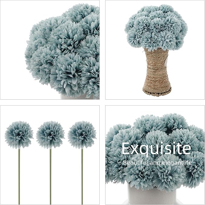 Kimura's Cabin 20Pcs Fake Mums Flowers Artificial Silk Chrysanthemum Ball Flower for Wedding Party Home Kitchen Table Core DIY Decoration Bouquets (Dark Blue)-Ruum Studio Home